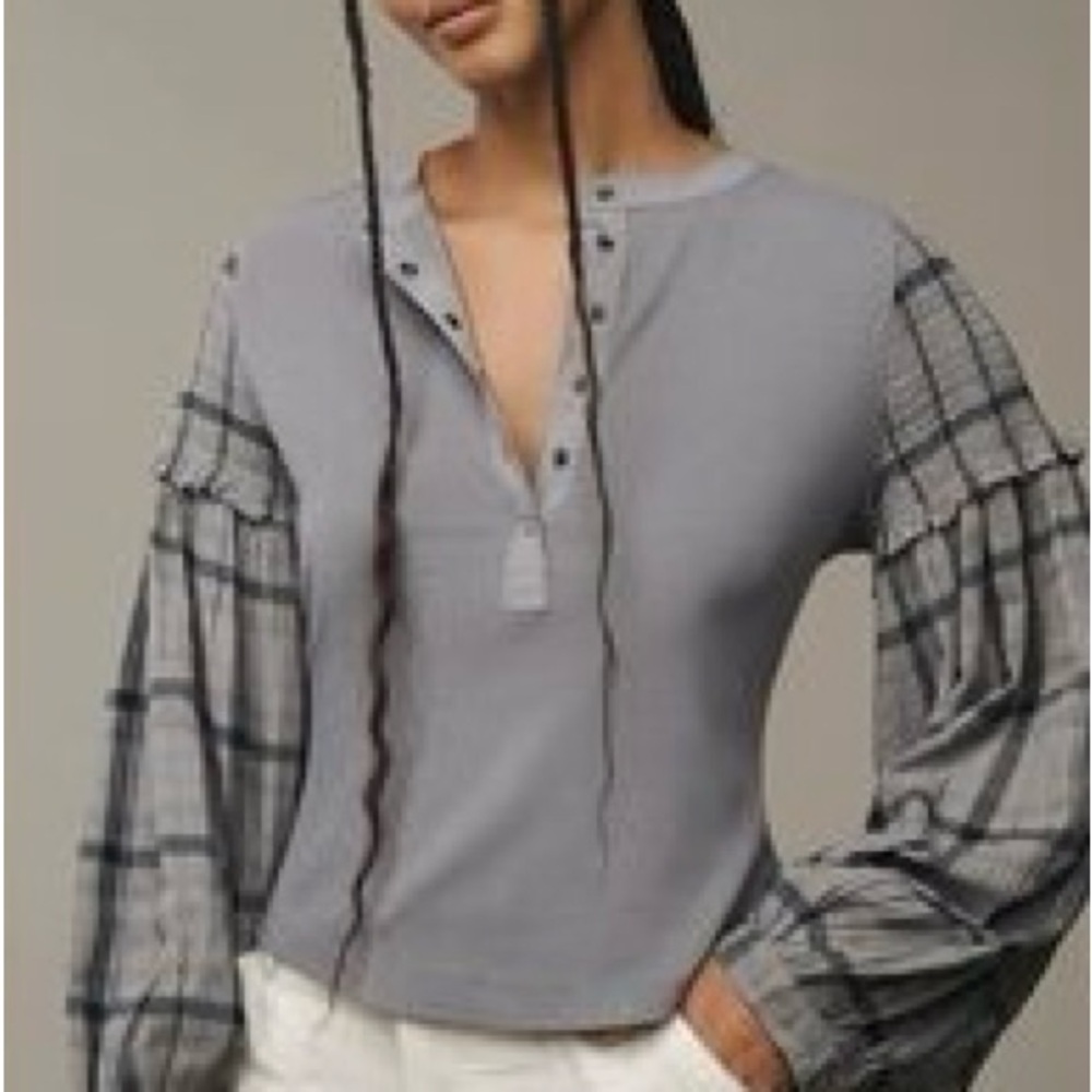 THE ANDIE RIBBED HENLEY TOP BY PILCRO: BALLOON-SLEEVE EDITION